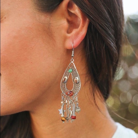 Carnelian Stones & Multi-Bead Earrings - Picture 2 of 5